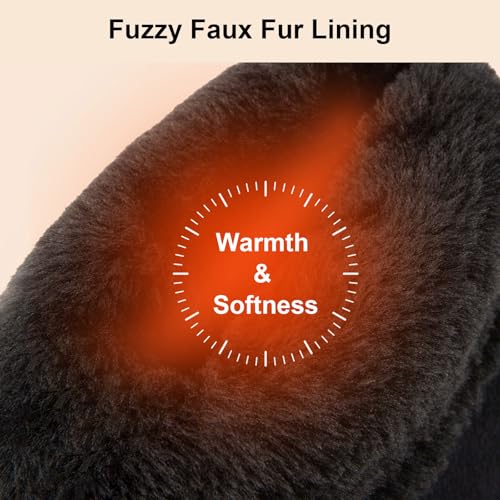 Longbay Women's Warm Chenille Knit Bootie Slippers Memory Foam Comfy Suede Fluffy Faux Fur Memory Foam Boots House Shoes (Medium / 7-8, Black) - Image 3