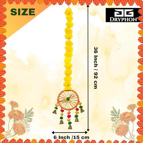 DRYPHON Artificial Marigold Flowers with Pom Pom Ring Bell Hanging Garlands for Home, Diwali & Wedding Decoration (Pack of 4) - Image 2