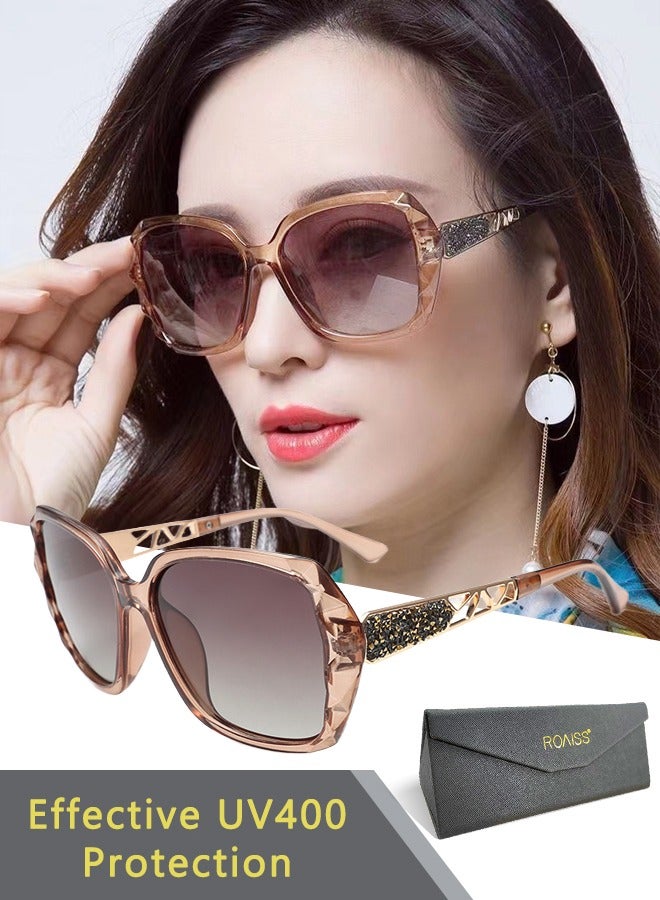 roaiss Women's Oversized Polarized Butterfly Sunglasses, UV400 Protection Sun Glasses with Rhinestones Decoration, Fashion Anti-Glare Sun Shades with Glasses Case for Shopping Party Travel 65mm, Brown - Image 1
