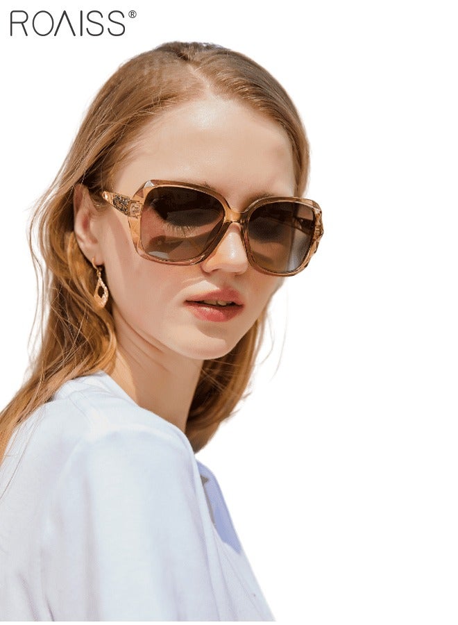 roaiss Women's Oversized Polarized Butterfly Sunglasses, UV400 Protection Sun Glasses with Rhinestones Decoration, Fashion Anti-Glare Sun Shades with Glasses Case for Shopping Party Travel 65mm, Brown - Image 2