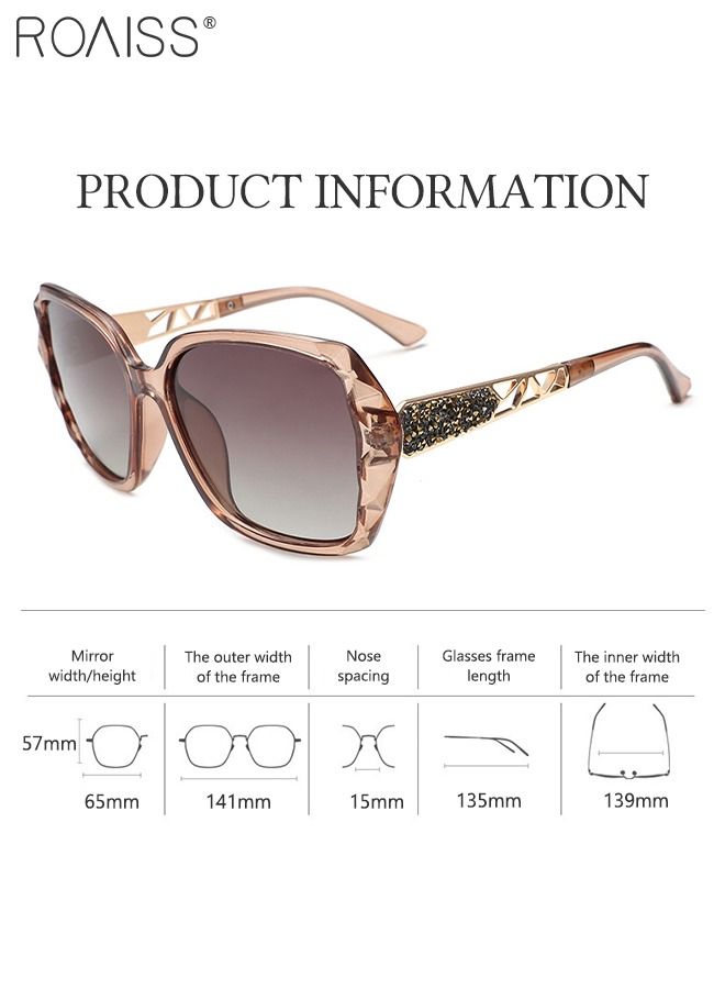 roaiss Women's Oversized Polarized Butterfly Sunglasses, UV400 Protection Sun Glasses with Rhinestones Decoration, Fashion Anti-Glare Sun Shades with Glasses Case for Shopping Party Travel 65mm, Brown - Image 3