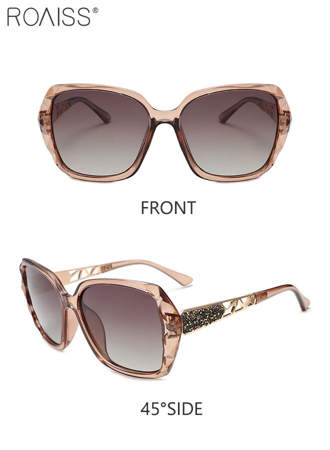 roaiss Women's Oversized Polarized Butterfly Sunglasses, UV400 Protection Sun Glasses with Rhinestones Decoration, Fashion Anti-Glare Sun Shades with Glasses Case for Shopping Party Travel 65mm, Brown - Image 5
