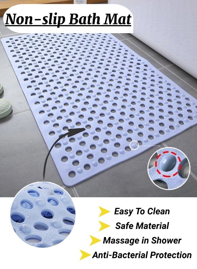 سجادة استحمام، وسادة تنظيف أقدام آمنة ومضادة للانزلاق، سجادة حمام مزودة بأكواب شفط وفتحات تصريف، سجادة تنظيف أقدام للحمام، تدليك للقدمين، مناسبة للحمام والمطبخ وحمام السباحة والمناطق الرطبة (أزرق فاتح، 36*69 سم) - Image 1