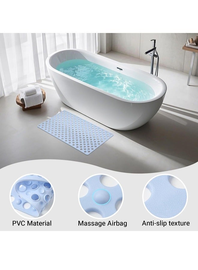 سجادة استحمام، وسادة تنظيف أقدام آمنة ومضادة للانزلاق، سجادة حمام مزودة بأكواب شفط وفتحات تصريف، سجادة تنظيف أقدام للحمام، تدليك للقدمين، مناسبة للحمام والمطبخ وحمام السباحة والمناطق الرطبة (أزرق فاتح، 36*69 سم) - Image 5