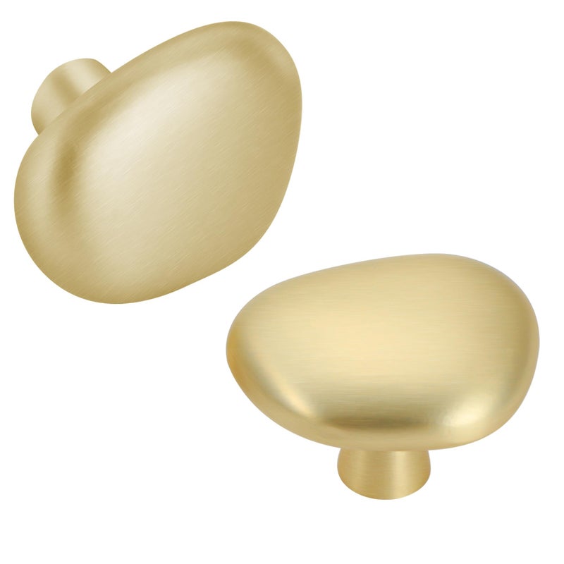 Malimali 10 Pack Brushed Brass Pebble Cabinet Knobs for Dresser Drawers, Gold Cabinet Hardware Knobs for Kitchen Bathroom Cabinets Cupboard Pulls - Image 1