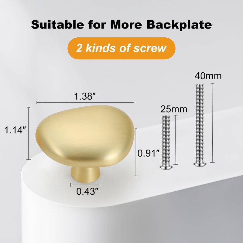 Malimali 10 Pack Brushed Brass Pebble Cabinet Knobs for Dresser Drawers, Gold Cabinet Hardware Knobs for Kitchen Bathroom Cabinets Cupboard Pulls - Image 3