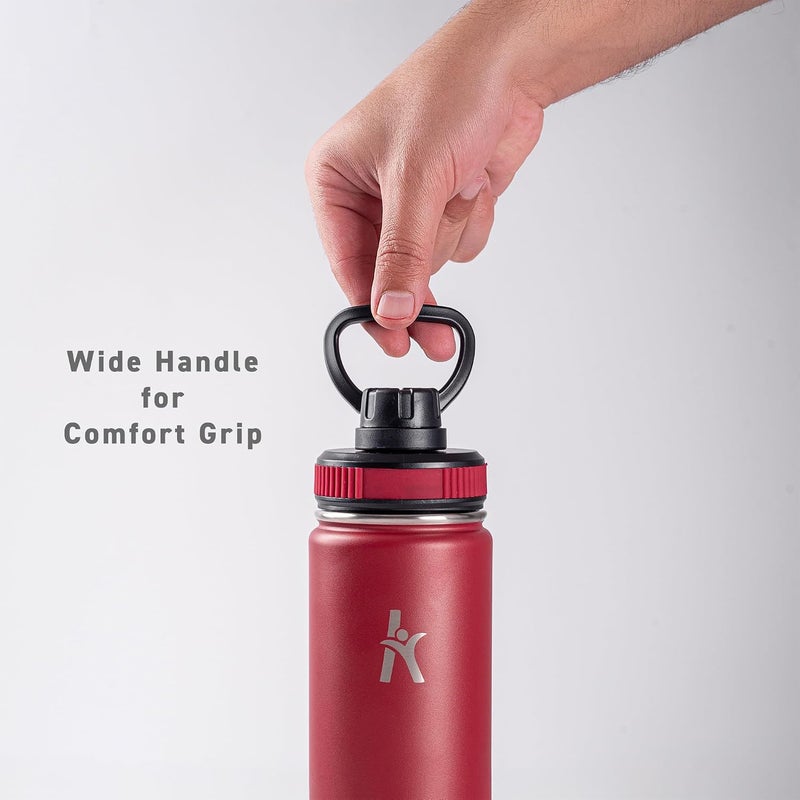 KRYMSO Stainless Steel Water Bottle 650ml – Insulated Sports Thermos Flask for Hot & Cold Drinks – Leakproof, Durable, BPA-Free – Ideal for Gym, Travel, Hiking (Dark Red) - Image 2
