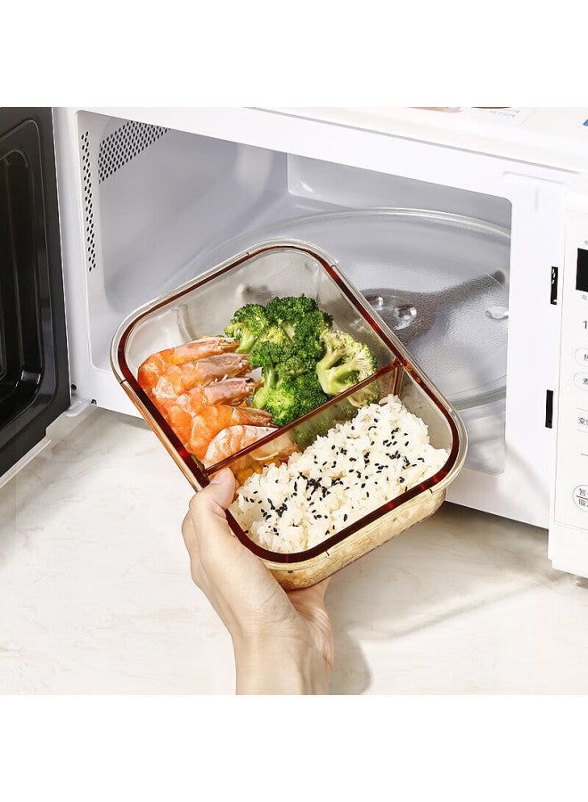 Cilock Xileke High Borosilicate Heat-resistant Glass Lunch Box For Office Workers, Microwave-safe Bento Box, Food Storage Container, Amber Three-compartment + Bag - Image 2