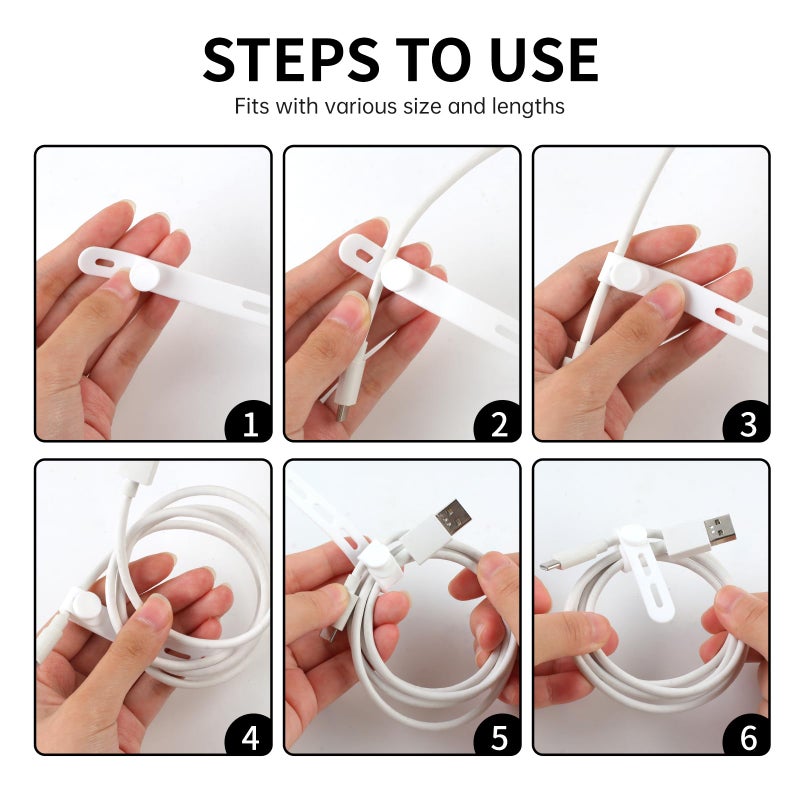 Oligei 25 Pcs Silicone Cable Ties, Cable Ties Reusable, High Elasticity Cord Wraps for Electrical Cords, Cord Organizer for Earphone, Phone Charger(White) - Image 5