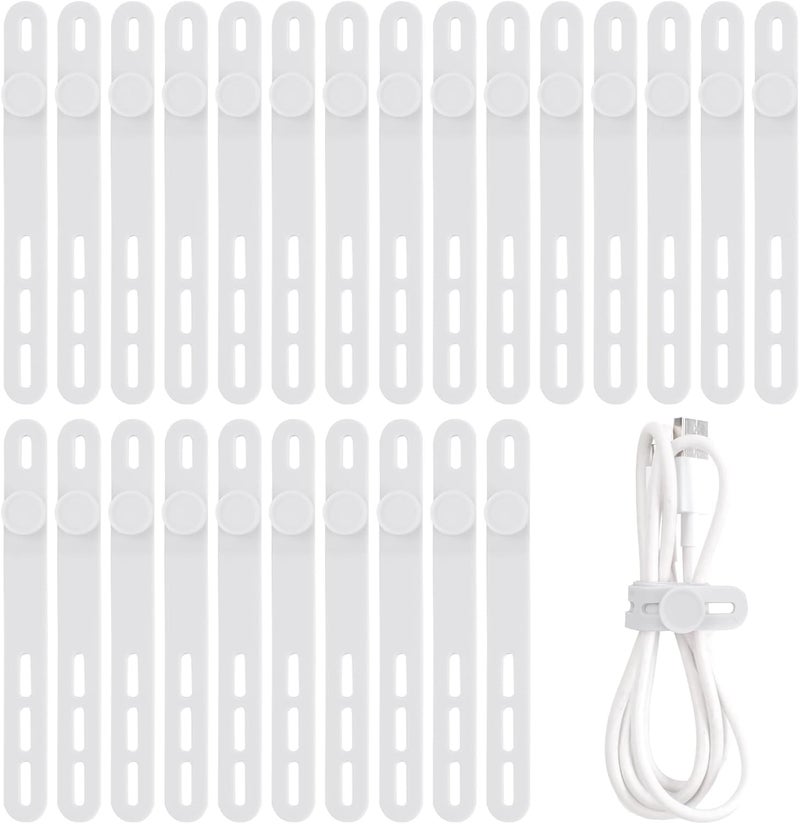 Oligei 25 Pcs Silicone Cable Ties, Cable Ties Reusable, High Elasticity Cord Wraps for Electrical Cords, Cord Organizer for Earphone, Phone Charger(White) - Image 1