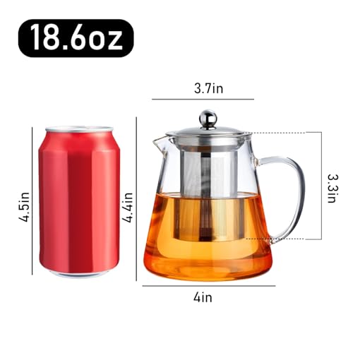 PARACITY Glass Teapot Stovetop 18.6 OZ, Borosilicate Clear Tea Kettle with Removable 18/8 Stainless Steel Infuser, Teapot Blooming and Loose Leaf Tea Maker Tea Brewer for Camping, Travel (550ML) - Image 2
