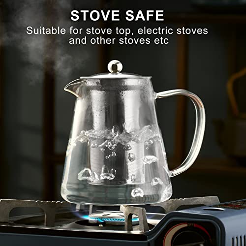 PARACITY Glass Teapot Stovetop 18.6 OZ, Borosilicate Clear Tea Kettle with Removable 18/8 Stainless Steel Infuser, Teapot Blooming and Loose Leaf Tea Maker Tea Brewer for Camping, Travel (550ML) - Image 4