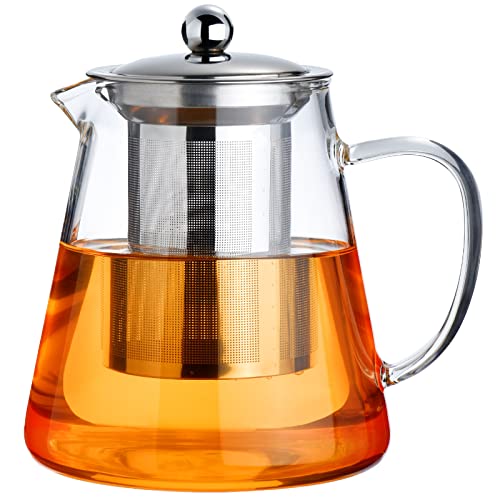 PARACITY Glass Teapot Stovetop 18.6 OZ, Borosilicate Clear Tea Kettle with Removable 18/8 Stainless Steel Infuser, Teapot Blooming and Loose Leaf Tea Maker Tea Brewer for Camping, Travel (550ML) - Image 1