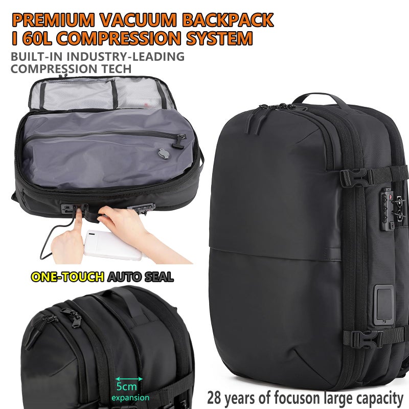 LIGHTGO] Travel-friendly Vacuum Packing Backpack with Built-in Air Pump, Portable Compression Cube, TSA-approved Lock, and Waterproof for College Students and Family Trips. - Image 2