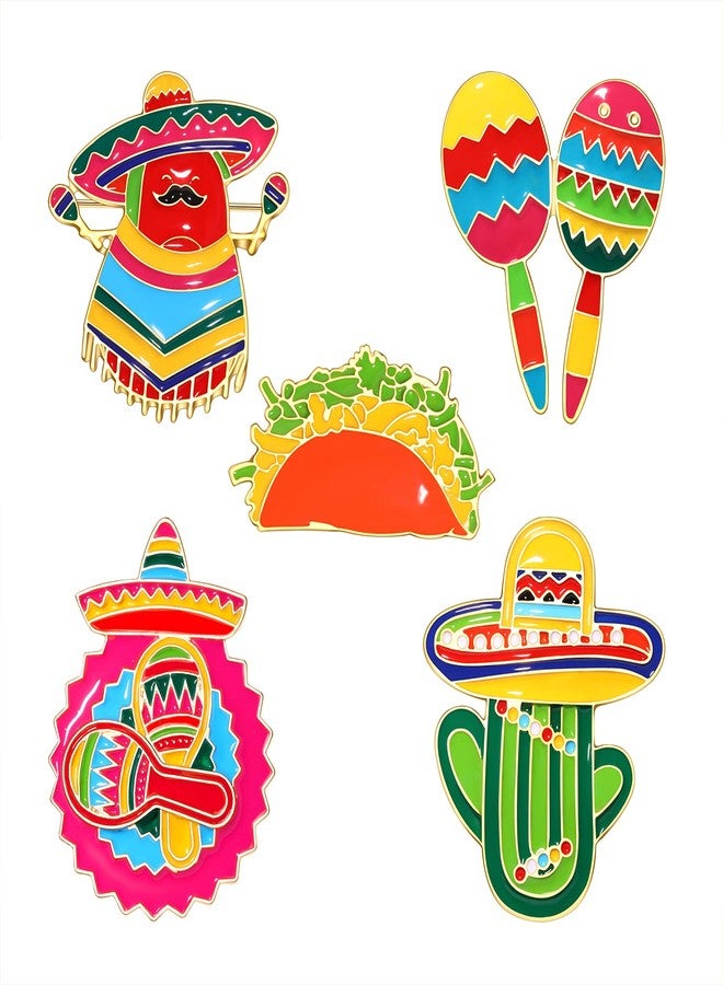 ARATLENCH Cinco De Mayo Brooches Pin Mexican Fiesta Cactus Maraca Sombrero Chili Pepper Brooch Pins Colorful Enamel Lapel Pins Festival Holiday Party Gifts for Women Girls Cinco De Mayo Day Costume Decoration (cinco de mayo brooches 5 set) - Image 1