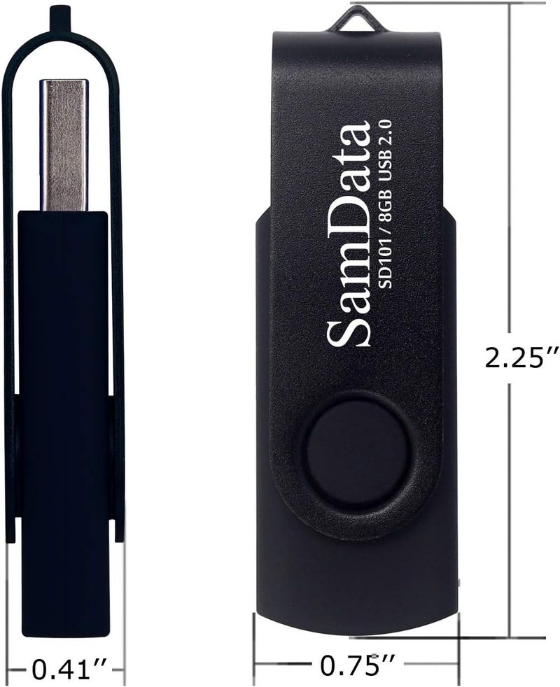 SamData USB Flash Drive 8GB 3 Pack USB 2.0 Thumb Drive Swivel Memory Stick Data Storage Jump Drive Zip Drive Drive with Led Indicator (Black, 8GB-3Pack) - Image 3