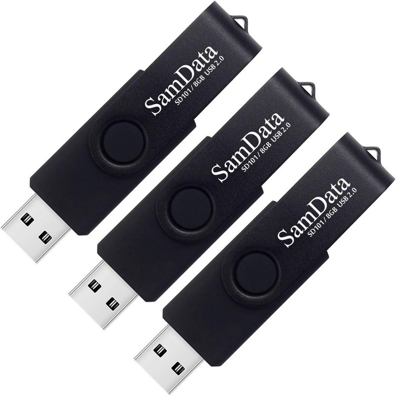 SamData USB Flash Drive 8GB 3 Pack USB 2.0 Thumb Drive Swivel Memory Stick Data Storage Jump Drive Zip Drive Drive with Led Indicator (Black, 8GB-3Pack) - Image 1