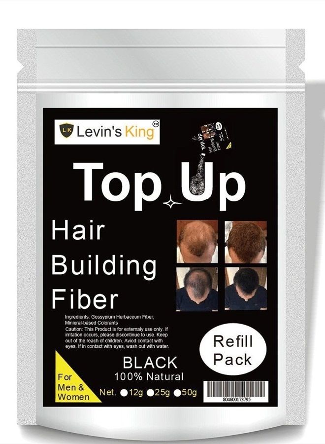 Levins King Hair Building Fiber , Hair concealer Refill Pack Use All hair fiber Black Color 25 Gram Pack of 1 - Image 1