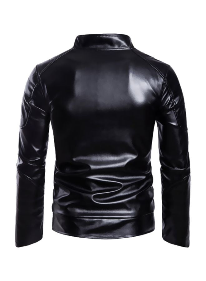 AOWOFS Men's Standing Collar Leather Jacket, Autumn and Winter Motorcycle Jacket, High-quality PU Material Jacket XL - Image 2