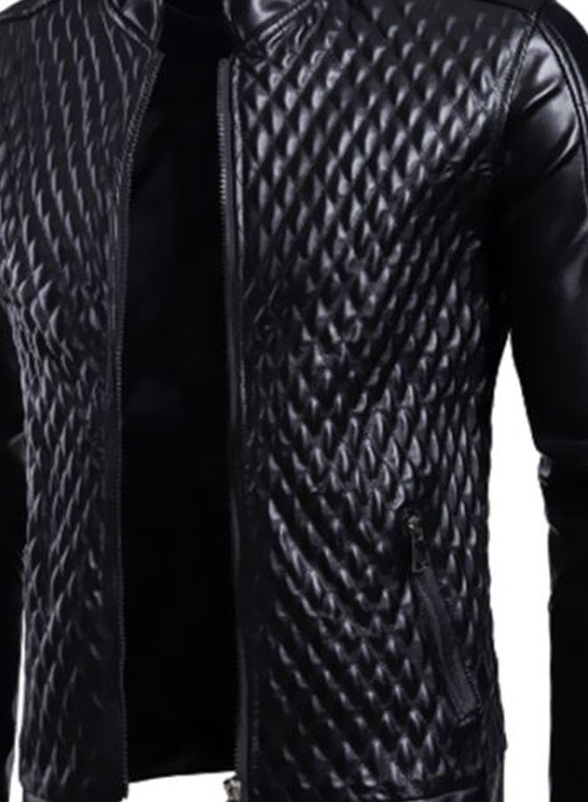AOWOFS Men's Standing Collar Leather Jacket, Autumn and Winter Motorcycle Jacket, High-quality PU Material Jacket XL - Image 3