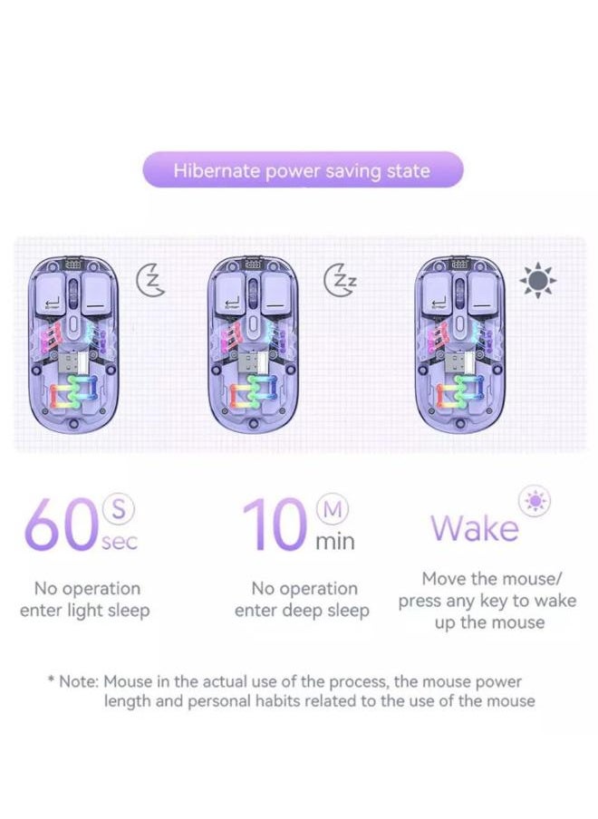 Forev Transparent Wireless Dual-Mode RGB Bluetooth Mouse Ergonomic Universal Hots Adjustable to 1600dpi / FV-T7 pink  - Image 3