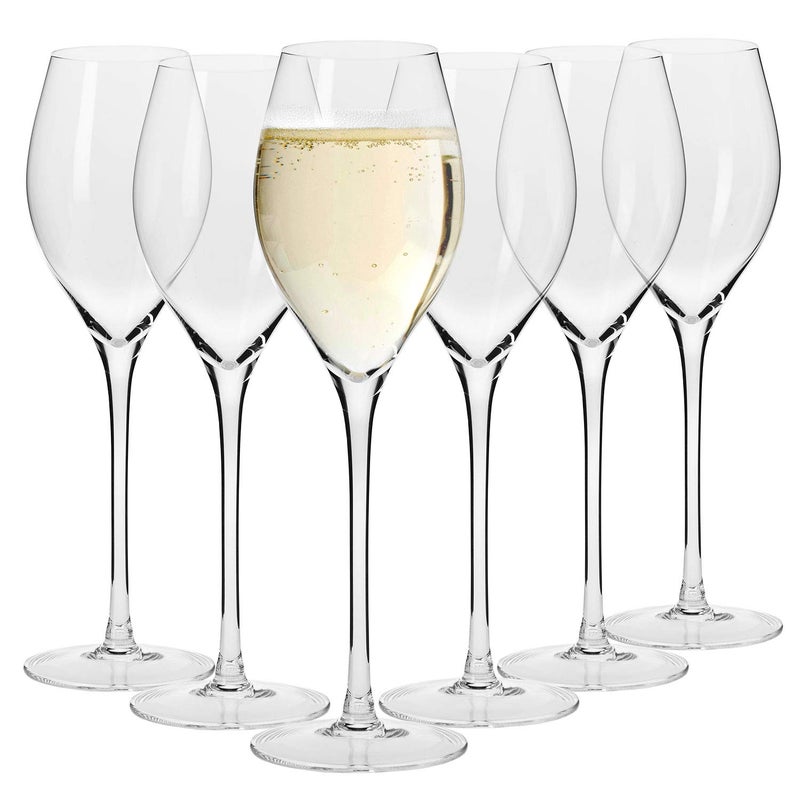 Krosno Large Prosecco Champagne Sparkling Wine Flutes Set of 6 94 fl oz Rounded Shape for Ideal Bubbles Dishwasher Safe Made in Europe