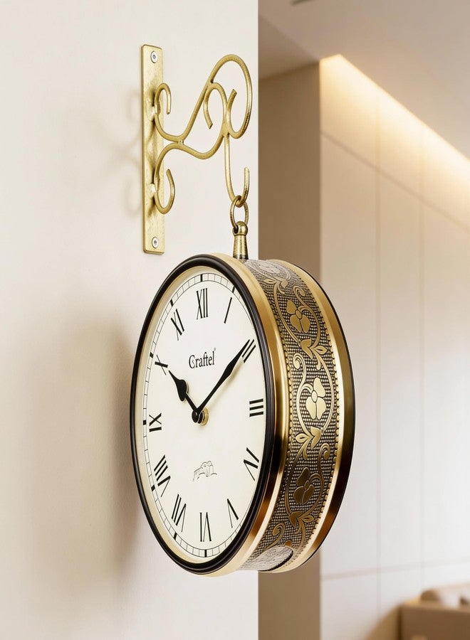 CRAFTEL Double Sided Station Wall Clock Multi-Layer Electroplated | Both Side Roman Numerals | Brass Body Aluminum Dial | Handcrafted Jodhpur Gift | Dial - 8 Inches, Shiny Gold | 365 Days Warranty - Image 1