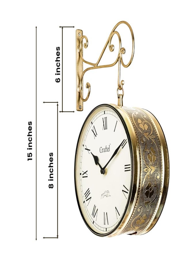 CRAFTEL Double Sided Station Wall Clock Multi-Layer Electroplated | Both Side Roman Numerals | Brass Body Aluminum Dial | Handcrafted Jodhpur Gift | Dial - 8 Inches, Shiny Gold | 365 Days Warranty - Image 2