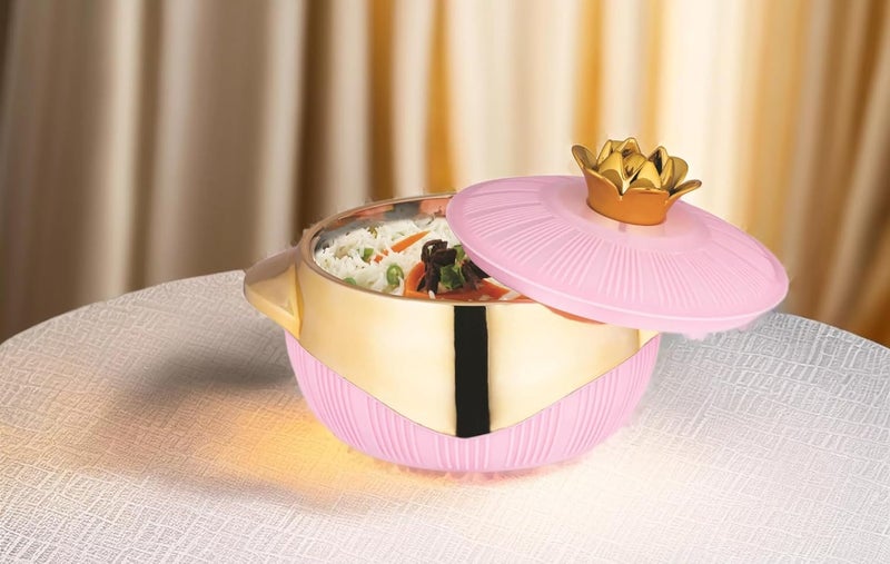 Nabhya Falcon 3000ml Casserole Double Walled Hot Cold Insulated Casserole With Inner Steel Outer Plastic Serve Casserole Pink - Image 1