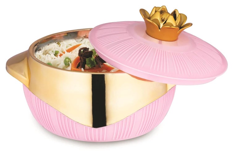 Nabhya Falcon 3000ml Casserole Double Walled Hot Cold Insulated Casserole With Inner Steel Outer Plastic Serve Casserole Pink - Image 2
