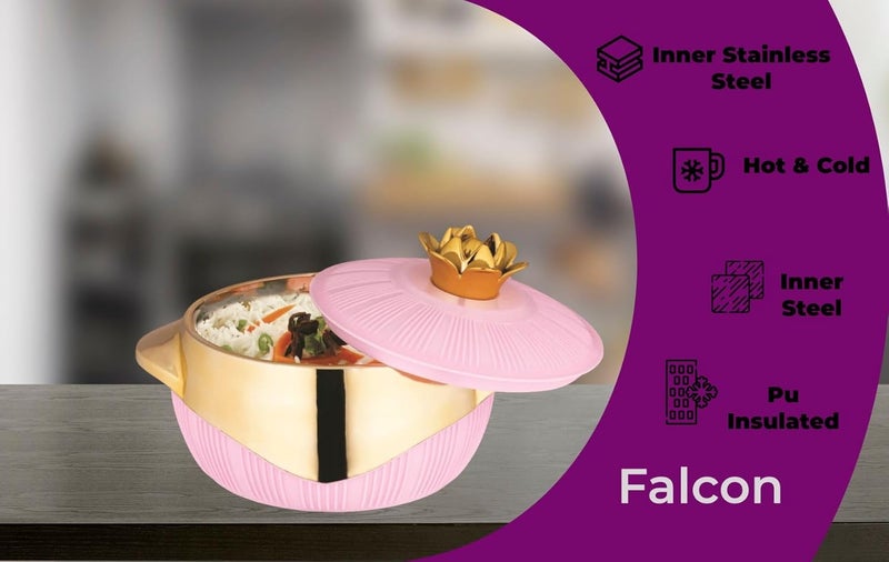 Nabhya Falcon 3000ml Casserole Double Walled Hot Cold Insulated Casserole With Inner Steel Outer Plastic Serve Casserole Pink - Image 3