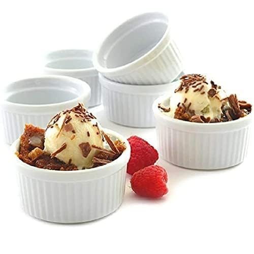 VISMII Ceramic Stoneware Handcrafted Brilliant Ramekin Dessert Bowls Souffle Dish for Baking and Serving Puddings custards or Other Desserts Microwave Safe Pack Of 6100 ML - Image 1