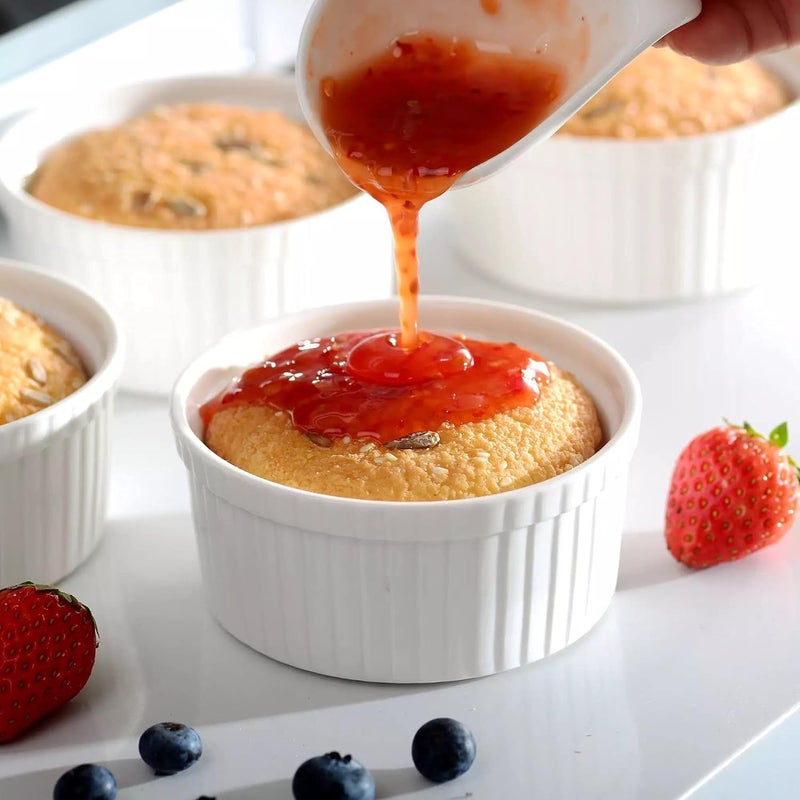 VISMII Ceramic Stoneware Handcrafted Brilliant Ramekin Dessert Bowls Souffle Dish for Baking and Serving Puddings custards or Other Desserts Microwave Safe Pack Of 6100 ML - Image 4
