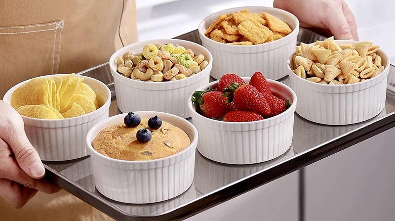 VISMII Ceramic Stoneware Handcrafted Brilliant Ramekin Dessert Bowls Souffle Dish for Baking and Serving Puddings custards or Other Desserts Microwave Safe Pack Of 6100 ML - Image 5