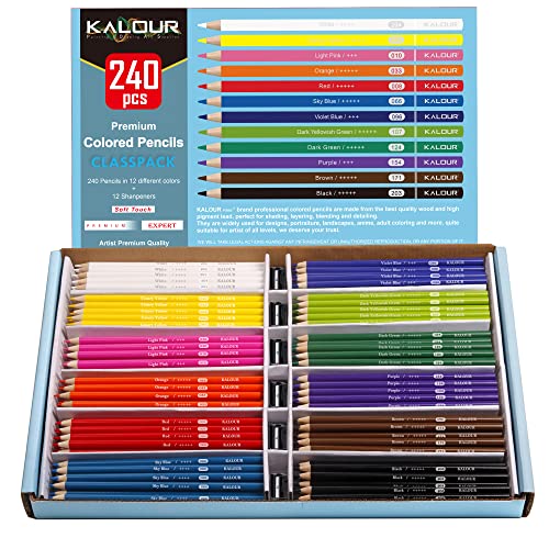 KALOUR Premium Colored Pencils Bulk12 Assorted Vibrant Colors240 Count TotalSchool Classroom Supplies For Kids TeachersPresharpened Artists Colored Pencils for Adult Coloring Book - Image 1