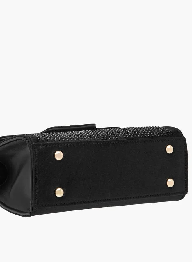 Paprika Women's Embellished Satchel Bag with Detachable Chain Strap and Flap Closure