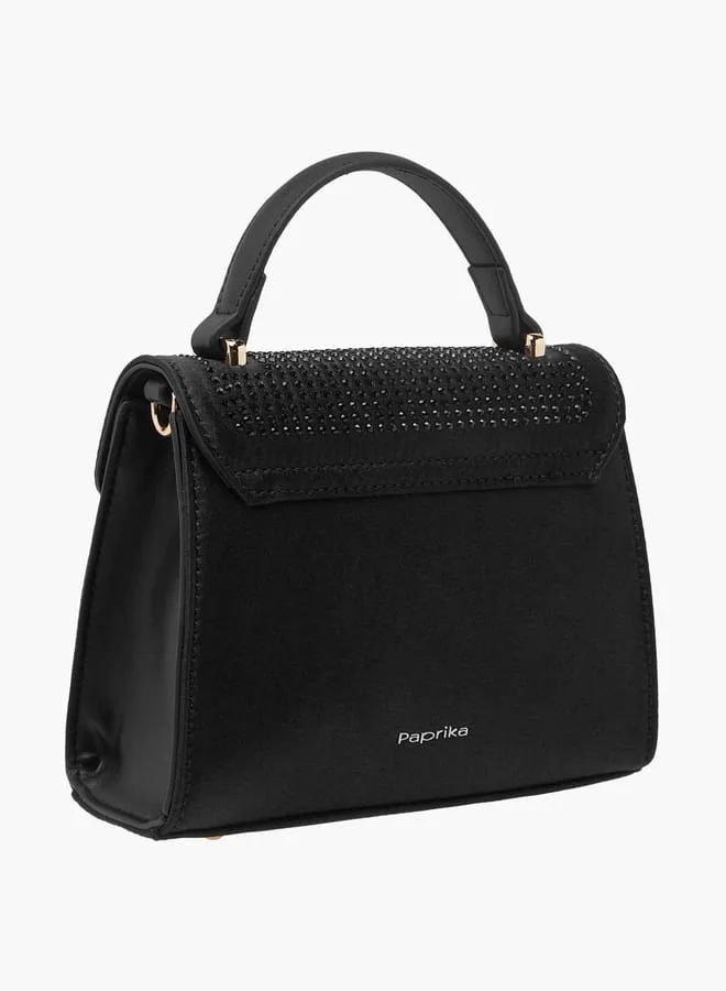 Paprika Women's Embellished Satchel Bag with Detachable Chain Strap and Flap Closure