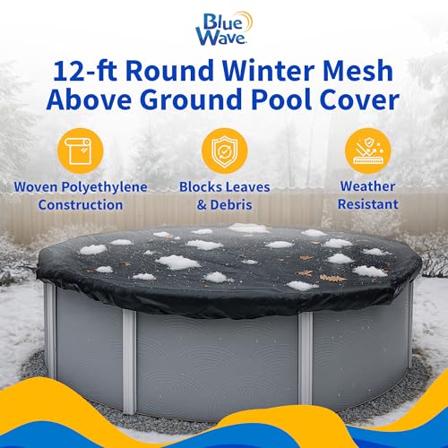 Blue Wave Rugged Mesh 12 ft 8-Year Above Ground Pool Cover for Winter – Fine Mesh Debris Barrier – 4 ft Overlap, Reinforced Grommets, Vinyl-Coated Cable, Metal Winch – Black Finish - BWC600 - Image 2