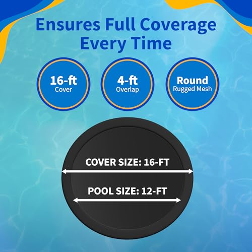 Blue Wave Rugged Mesh 12 ft 8-Year Above Ground Pool Cover for Winter – Fine Mesh Debris Barrier – 4 ft Overlap, Reinforced Grommets, Vinyl-Coated Cable, Metal Winch – Black Finish - BWC600 - Image 3
