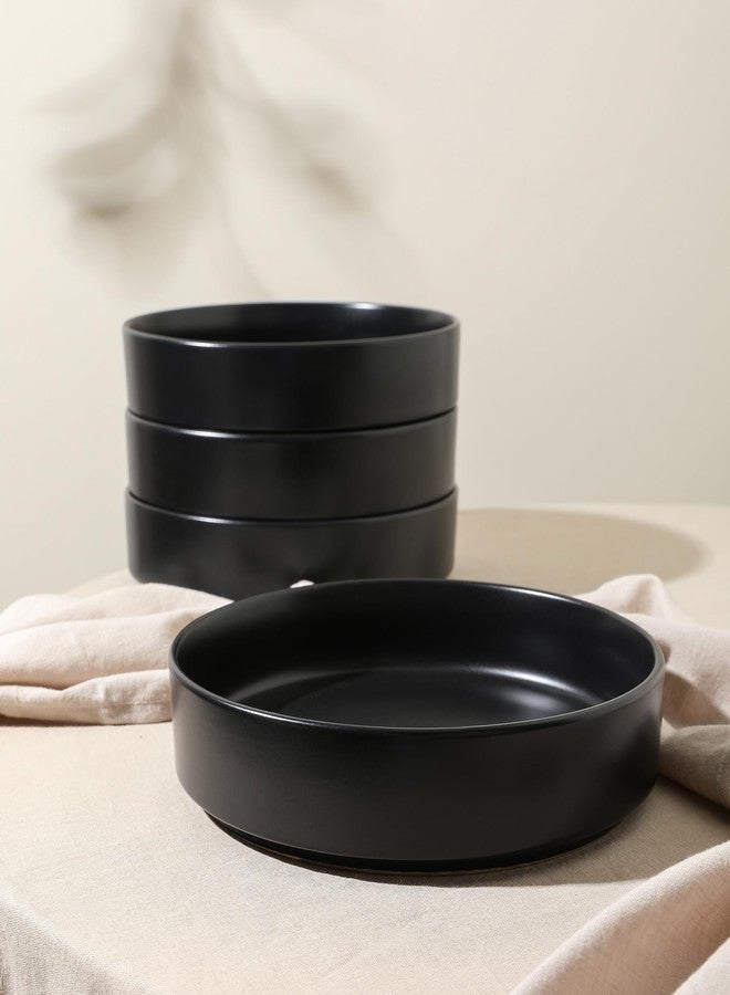 Stone Lain Celina Stoneware Bowl Set, 4-Piece Pasta Bowls for Kitchen, Ceramic Serving for Ramen, Fruit, Cereal, Dinner - Microwave & Dishwasher Safe, Black - Image 4
