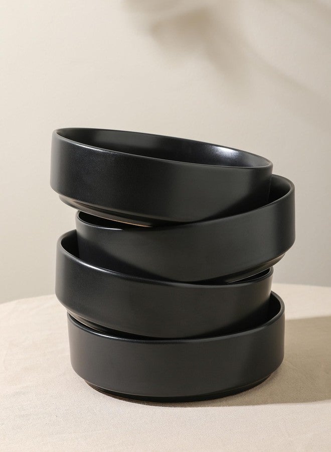 Stone Lain Celina Stoneware Bowl Set, 4-Piece Pasta Bowls for Kitchen, Ceramic Serving for Ramen, Fruit, Cereal, Dinner - Microwave & Dishwasher Safe, Black - Image 2