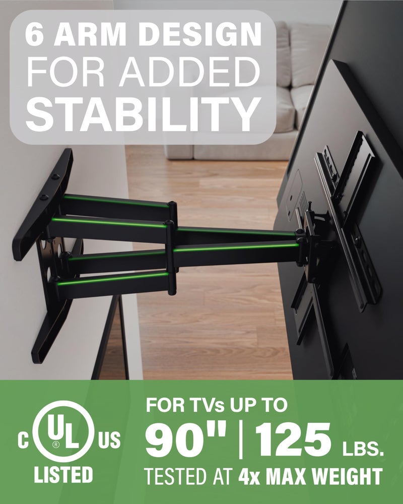 SANUS Premium Full Motion TV Mount for 42"-90" TVs - Sturdy & Smooth Extension, Swivel and Tilt for Big TVs - Universal Design Fits Samsung, LG, Vizio, TCL & More - Easy Installation -OLF22 - Image 5