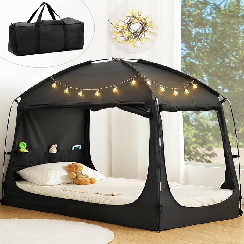 YEERSWAG Twin Bed Tent for Adult and Kids Blackout Bed Tents Reduction 99 Sleeping Tents for Indoor Portable Tent with Star Light Storage Bag Breathable Private Space with 3 Doors - Image 2