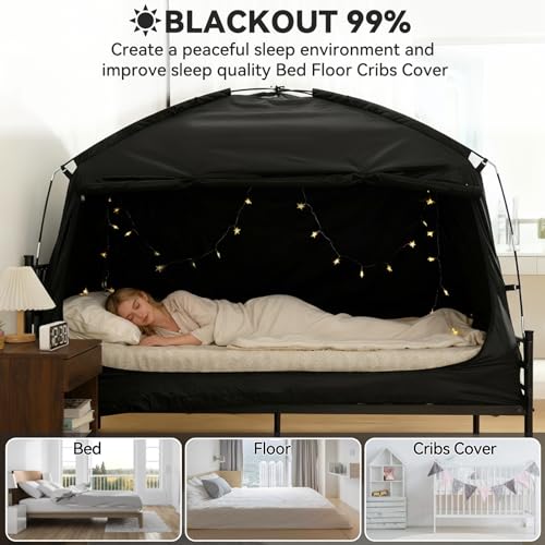 YEERSWAG Twin Bed Tent for Adult and Kids Blackout Bed Tents Reduction 99 Sleeping Tents for Indoor Portable Tent with Star Light Storage Bag Breathable Private Space with 3 Doors - Image 3
