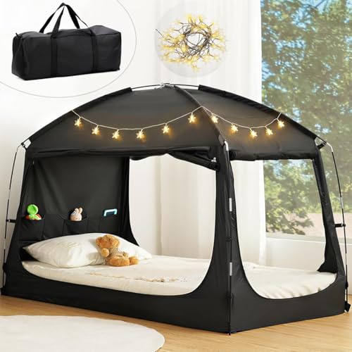 YEERSWAG Twin Bed Tent for Adult and Kids Blackout Bed Tents Reduction 99 Sleeping Tents for Indoor Portable Tent with Star Light Storage Bag Breathable Private Space with 3 Doors - Image 1