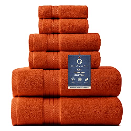 COZYART Burnt Orange Bath Towel Set for Bathroom Turkish Cotton Thick Soft Absorbent Durable 650 GSM Towel Sets of 6, 2 Large Bath Towels, 2 Hand Towels, 2 Washclothes - Image 1