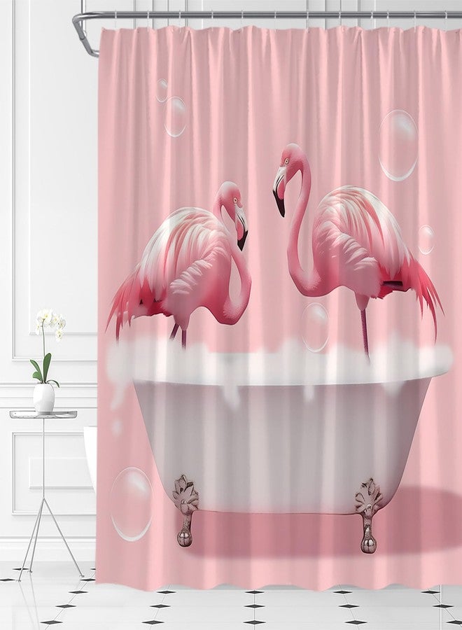 YSATNSFT Pink Flamingo Shower Curtain Tropical Cute Animal Funny Bubble Fabric Bathroom Decor Set with Hooks,(70" WX70 H) - Image 2