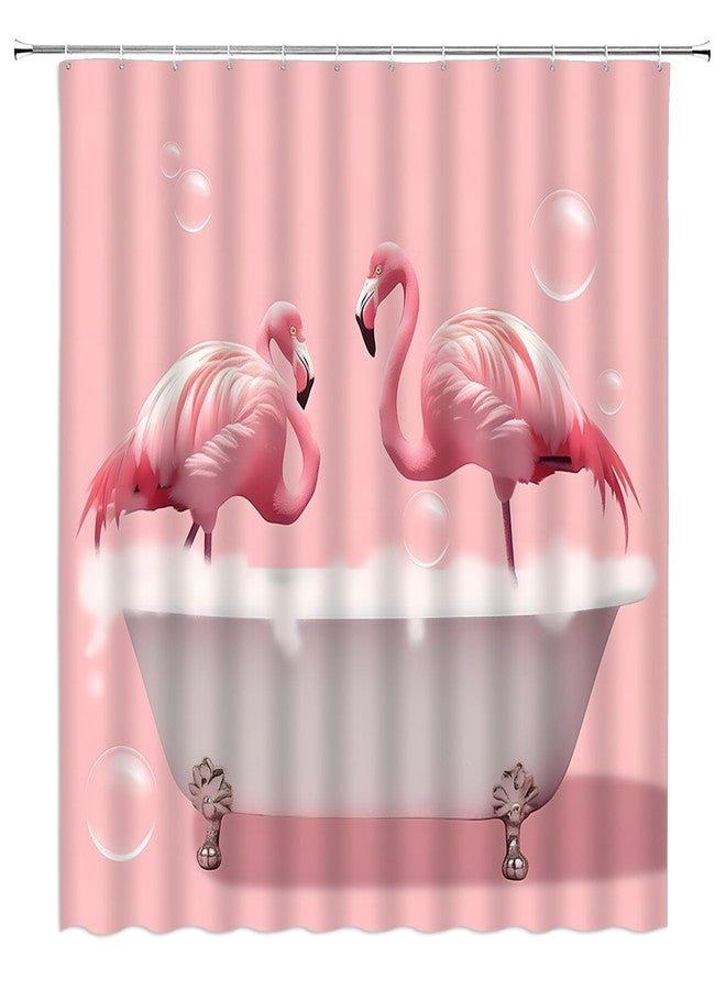 YSATNSFT Pink Flamingo Shower Curtain Tropical Cute Animal Funny Bubble Fabric Bathroom Decor Set with Hooks,(70" WX70 H) - Image 1