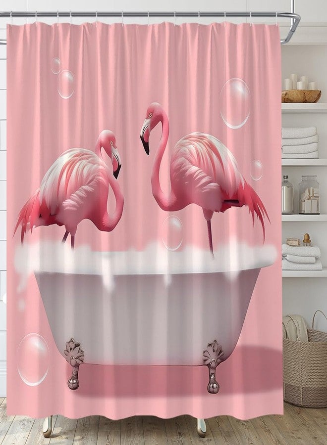 YSATNSFT Pink Flamingo Shower Curtain Tropical Cute Animal Funny Bubble Fabric Bathroom Decor Set with Hooks,(70" WX70 H) - Image 3