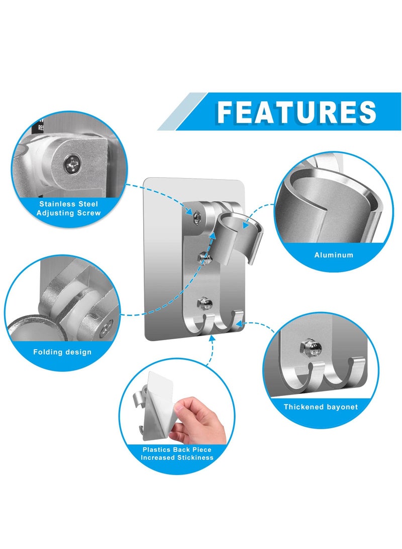 SYOSI 2pcs Shower Head Holder, Space Aluminum Non-marking Free Punch Bracket, Handheld Wall Mount Bracket with 2 Hooks, Strong Waterproof Adhesive Adjustable Suitable for Home Bathroom - Image 3